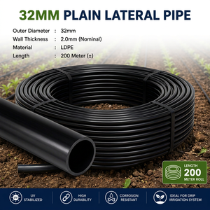 Tuyau principal latéral flexible en LDPE haute densité de 32 mm pour l'irrigation goutte à goutte agricole, en rouleau, noir - Product Image 1