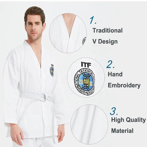 Vêtements de Taekwondo ITF en gros, uniforme de Taekwondo professionnel avec logo personnalisé, <span class=keywords><strong>ceinture</strong></span> <span class=keywords><strong>noire</strong></span>, costume de maître 4-6 <span class=keywords><strong>dan</strong></span> - Product Image 4