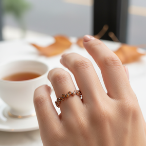 แหวนลูกปัดหินสีส้ม Pave band Citrine CZ ทำด้วยมือขายส่ง925เงินสเตอร์ลิงเครื่องประดับผู้หญิง - Product Image 3