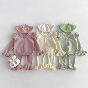 Sweet Baby Girls Primavera Otoño Ruffle Knit Set Botones Cardigans Pantalones acampanados Infant <span class=keywords><strong>Bebe</strong></span> Knitted Two Pieces - Product Image 1