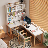 Bureau d'angle en bois massif en forme de L avec étagère intégrée et panneau perforé pour l'utilisation à domicile par les étudiants