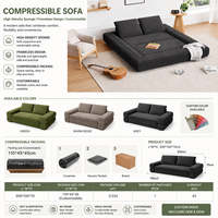 Ensemble de canapé-lit modulaire pliable sur mesure 3-en-1 avec matelas double, canapé en tissu garni d'éponge compressée pour petits espaces
