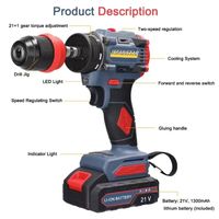 Perceuse-visseuse sans fil 2 en 1 sans balais 2,0 Ah, moteur de visseuse électrique et visseuse à percussion