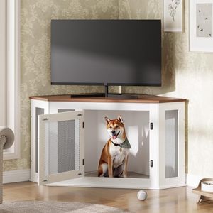 Jaula para Perros de Esquina Cuadrada Clásica Ecológica de Nogal Blanco Sólido, Mesa Auxiliar Decorativa para Interiores y Exteriores, Venta al por Mayor - Product Image 3