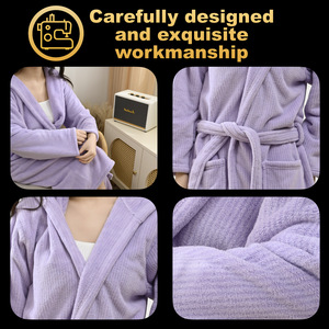 Luxury Microfiber Coral Fleece Bathrobe with logo Custom Absorbent Coral Velvet Unisex Robe Quick Dry <strong>Housecoat</strong> <strong>for</strong> <strong>Women</strong> Men - Product Image 5