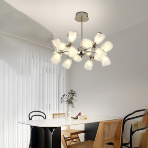 Lámpara Colgante Minimalista de Estilo Crema con Gotas de Cristal, Múltiples Cabezales, Marco de Metal Dorado, Moderna, para Sala de Estar, Villa, Salón - Product Image 5