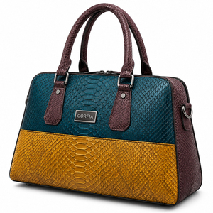 Sac de voyage à grande capacité en cuir PU avec motif crocodile gaufré et blocs de couleur, sac de week-end à bandoulière, OEM ODM - Product Image 4