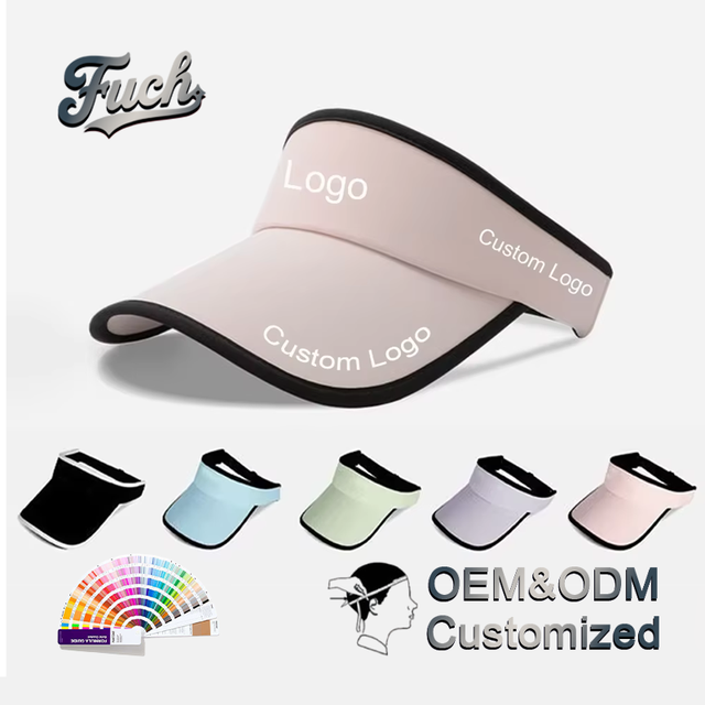 OEM Wholesale Quick Dry Fabric Contrast Black Edge Curved Wide Brim Adjustable Back Custom Print Sport Headwear Visor Hats