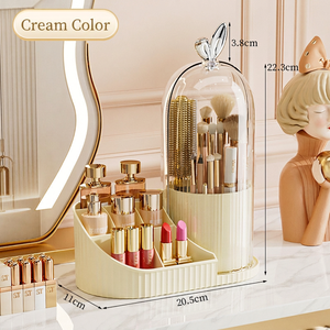 Elegant <b>Plastic</b> Cosmetic Organizer with Rotating Brush Holder and Lipstick <b>Storage</b> for Desktop Makeup <b>Storage</b> - Product Image 5