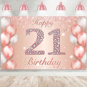 Applausi 21 anni Glitter festa di compleanno laurea Diwali natale <span class=keywords><strong>buon</strong></span> 21 ° compleanno bandiera oro rosa sfondo rosa - Product Image 2