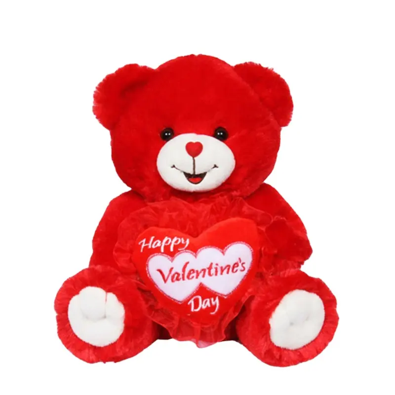 गर्म बिक्री प्यारा भालू भरवां खिलौना वेलेंटाइन टेडी भालू आलीशान खिलौना के साथ लाल दिल