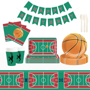 DAMAI - Juego de Platos de Papel para Decoración de Fiestas de Baloncesto, Incluye Platos, Vasos y Servilletas de Papel para Fiestas Deportivas de Niños - Product Image 1