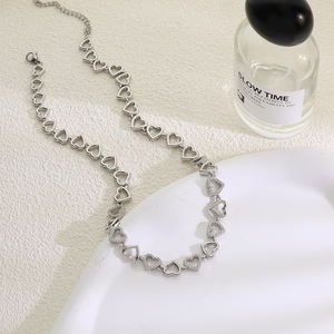 Set di Collana e Bracciale a Forma di Cuore in Acciaio al Titanio 18K, Gioielli Artigianali Magnifici per Donna, Joyas De Acero Inoxidable Al Por Mayor - Product Image 3