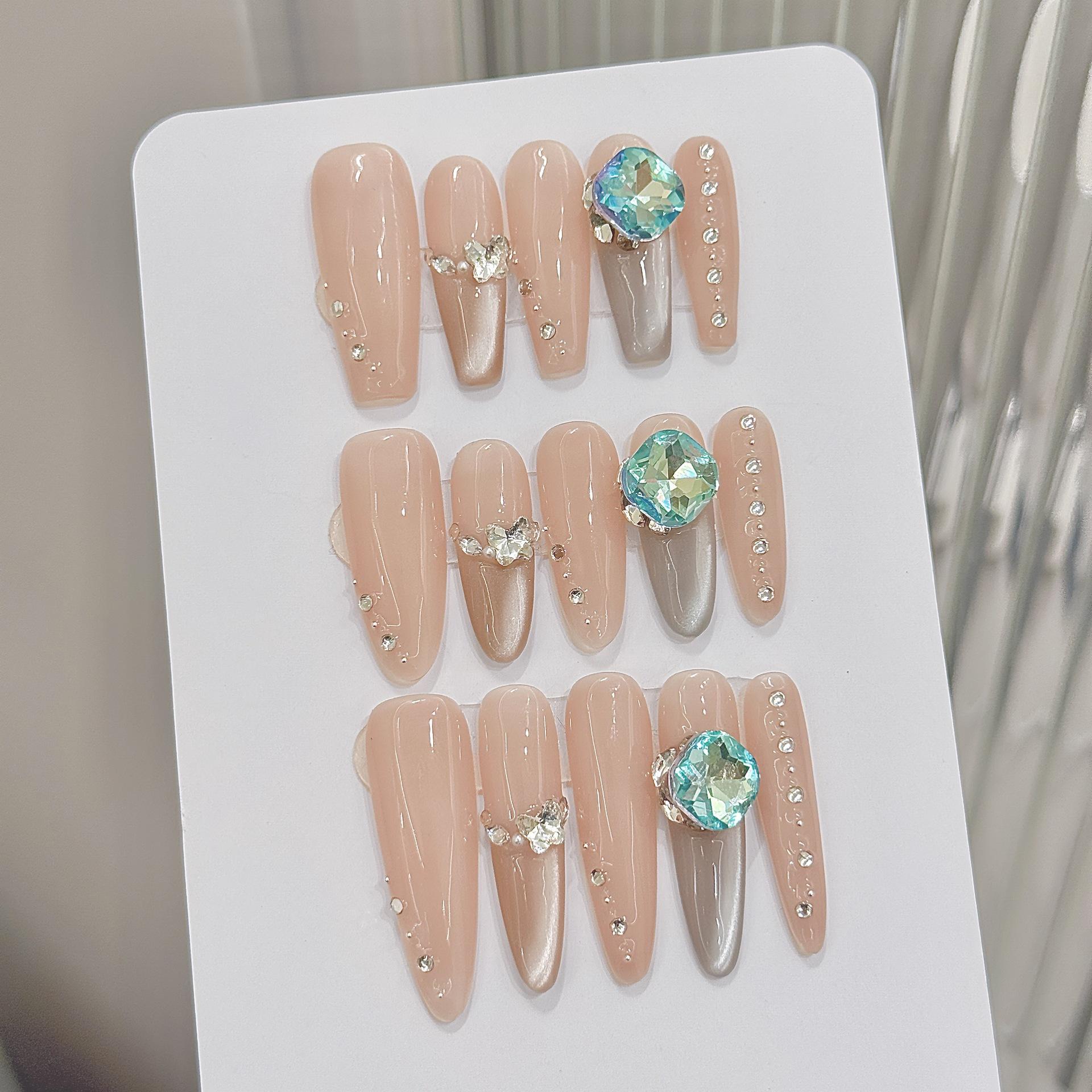 Design 101-200 Ready to Ship Bling Rhinestone Handmade False Custom Logo Red Acrylic Press on Nails Medium Length