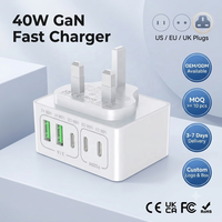 Chargeur universel rapide 5 ports 3C 2A 40W Type-C USB, adaptateur de voyage à charge rapide avec prises UK EU US pour téléphones Apple et Android