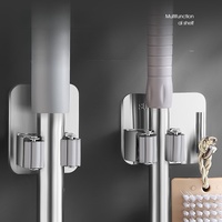 Support mural auto-adhésif en acier inoxydable pour balai et serpillière avec crochet – Fixation sans perçage – Clip métallique simple pour balai et serpillière