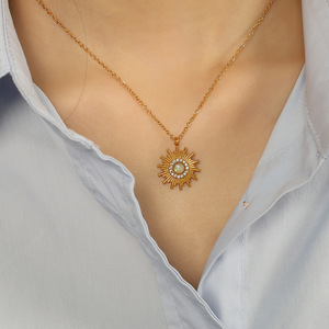 Retro Sunflower Pendant <b>Necklace</b> Gold Chain With <b>Opal</b> And Diamonds Everyday Wear Fashion Jewelry - Product Image 4