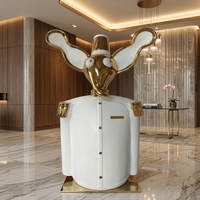 Sculpture d'éléphant garde de l'extérieur en résine de fibre de verre (FRP) modèle or et blanc, art moderne, pour entrée d'hôtel et décoration de jardin
