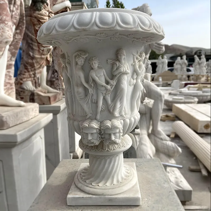 Натуральный мрамор ручной резной открытый сад греческая скульптура ваза для продажи