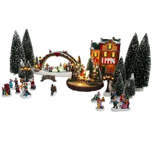 Customized Noel Holiday Led Light Up Xmas Landscape Scene Christmas Village Set With Music