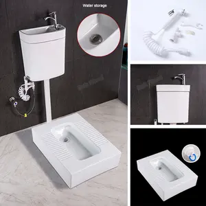 Nuovo facile cambiare la toilette in squat wc serbatoio dell'acqua in ceramica con lavabo squatting pan con piattaforma