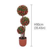 Arbre topiaire artificiel en rose rouge à 3 boules, résistant aux UV, personnalisé, plante en pot artificielle détachable, décoration de jardin extérieur, bureau, Pâques