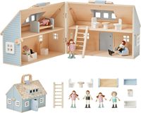 Cottage en bois pliable Portable Little World pour maison de poupée 12 accessoires et 4 Figurines jouet éducatif pour filles 3 +