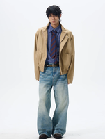 Jean droit vintage en denim bleu 100% coton taille mi-haute avec boutons et rivets, style décontracté Hip Hop Streetwear, hiver/été, tissu épais, délavage ODM