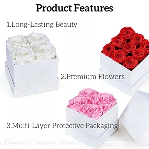 Prix d'usine – Coffrets carrés faits main <span class=keywords><strong>de</strong></span> 4 ou 9 roses <span class=keywords><strong>éternel</strong></span>les naturelles préservées, idéaux pour la décoration intérieure et comme cadeaux pour la Fête des Mères - Product Image 2