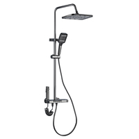 Ensemble de douche pluie intelligent avec finition brossée, mitigeur cascade eau chaude et froide pour salle de bain, doté d'une barre de douche coulissante