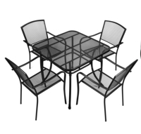 Table de patio en métal moderne et ensemble de 4 chaises en métal gris et table ronde