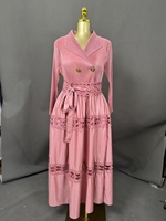 Robe longue plissée à col boutonné, manches longues, couleur unie, avec ceinture, décontractée, élégante, grande taille, pour femmes, vente en gros
