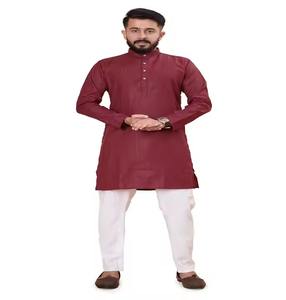 Pijama Kurta recto de mezcla de algodón de estilo pakistaní indio elegante con tela Jacquard con forro plateado para boda - Product Image 1
