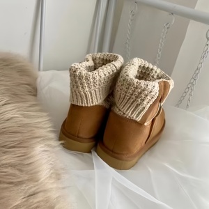 Botas de nieve cortas para mujer, de gamuza tejida, con correa de hebilla, forradas con forro polar cálido, informales, para invierno. - Product Image 5