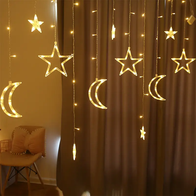 Good Price Hanging Kit Star Decorative Ramadan Home Holiday Party LED Star Moon windows Curtain String Lights