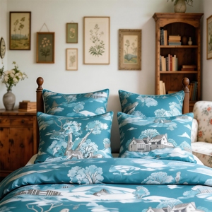 100% Cotton Reversible Plant Pattern <strong>Duvet</strong> <strong>Cover</strong> Set with Polyester Filling 300tc Thread Count Modern Style All-Season Use - Product Image 3