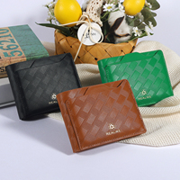 Portefeuille en cuir PU tissé de luxe, fin et durable, pour homme et femme, avec pince à billets et fente pour cartes détachable, personnalisable avec logo.