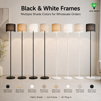 Lampadaire moderne à abat-jour cylindrique en tissu, design simple et flexible, avec prise secteur, LED à intensité variable, base métallique, pour chambre et salon