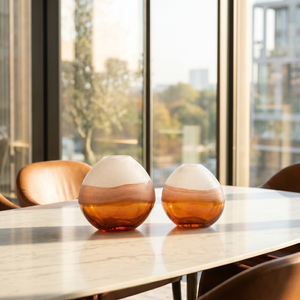 Vaso in Vetro Soffiato a Mano Stratificato, Effetto Ombre Smerigliato da Bianco a Marrone Ambra, Vaso Portafiori <span class=keywords><strong>con</strong></span> Texture a Bolle per Arredamento Soggiorno - Product Image 4