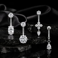 CRYSPURE 14G 316L Piercings de nombril en acier chirurgical, argentés, avec zircon cubique (CZ) en forme de triangle, étoile, ovale, goutte d'eau, bijoux de piercing pour femme, vente en gros