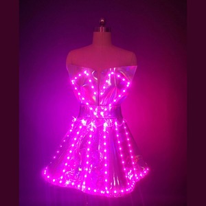 Robe LED pour <span class=keywords><strong>femme</strong></span> avec jupe Laser argentée Sexy Performance Costume de scène de chanteur DJ Costume Cosplay - Product Image 3