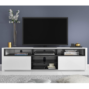 Meuble <span class=keywords><strong>TV</strong></span> blanc brillant avec étagère pour <span class=keywords><strong>barre</strong></span> <span class=keywords><strong>de</strong></span> <span class=keywords><strong>son</strong></span>, support <span class=keywords><strong>TV</strong></span> rectangulaire simple pour salon, pour téléviseur <span class=keywords><strong>de</strong></span> 85 pouces - Product Image 2