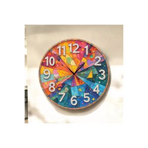 Reloj de Pared Redondo de Madera Silencioso con Patrón Impreso Colorido y Numerado, 45x45cm, Diseño Clásico para Regalo - Product Image 2