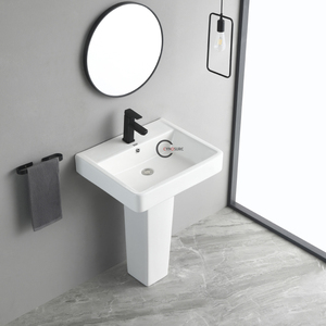 Lavabo de cerámica de grado comercial, duradero y de gran resistencia, con columna, para escuelas y edificios de oficinas. - Product Image 1
