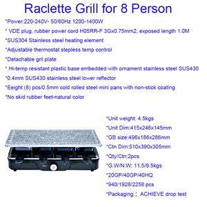Grill électrique sans fumée 1200W pour barbecue et <span class=keywords><strong>raclette</strong></span> d'intérieur, contrôle de température réglable, revêtement antiadhésif, plaque pour 8 personnes pour usage domestique - Product Image 6