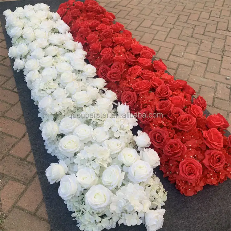 L-390 düğün isle fildişi zemin arch çiçekler sıra ipek gül kırmızı beyaz masa çiçek koşucu koridor dekorasyon için