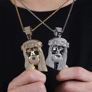European American for Men's Vintage <b>Cross</b>-border Portrait Pendant Micro-inlaid Resin Copper High Exaggerated Hip-hop - Product Image 1