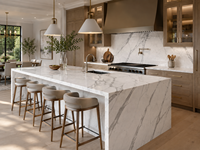 Dalles de marbre Statuario Venato pour îlots de cuisine, carreaux de sol, murs de douche, tables à manger, vasques en pierre et panneaux à motifs.