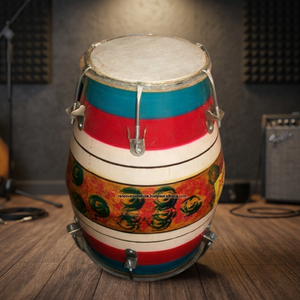 Dholak en bois poli fait main, instrument de musique traditionnel indien pour la musique folklorique, écologique, décoration de table, culturel - Product Image 2