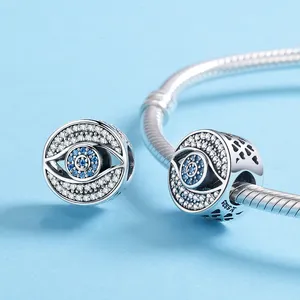 Mode baru 925 perak murni mata biru Beruntung biru kubik zirkon manik-manik jimat fit kalung gelang kustom DIY perhiasan SCC915